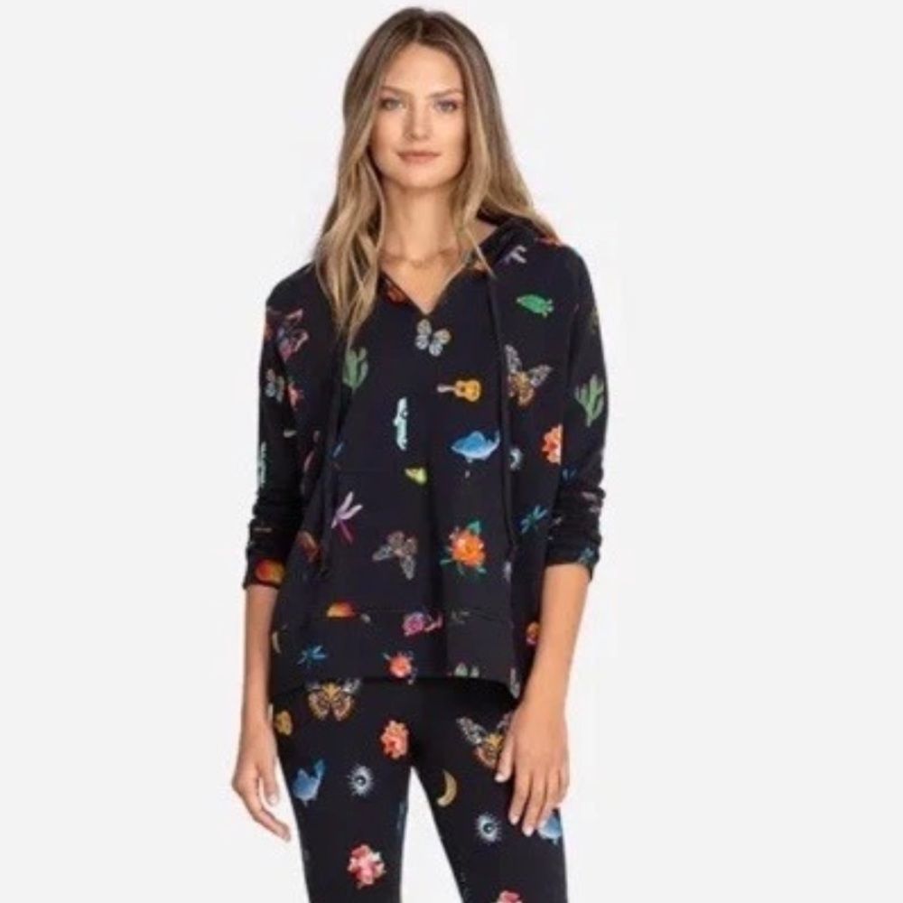 Johnny Was Black Butterfly Print Sweatshirt